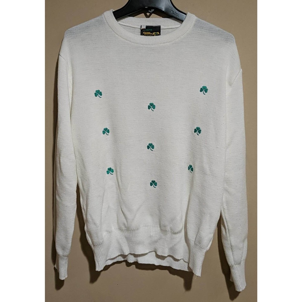 St. Patrick's Day Clover White Women's Sweater Dublin Ireland Size Small 40
